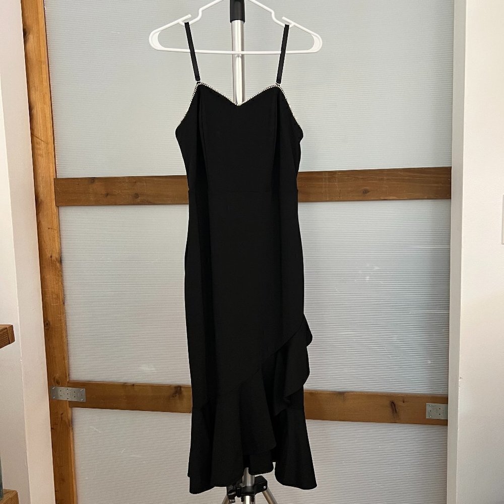 Grace Karin Black Rhinestone Detail Ruffle Hem Strap/less Lined Maxi Dress Sz M‎